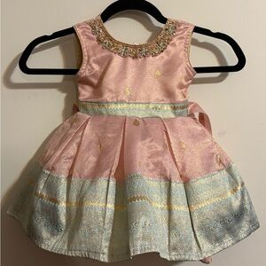 Chiklet Girls Size 12 Month dress metallic pink gold brocade-style fabric formal